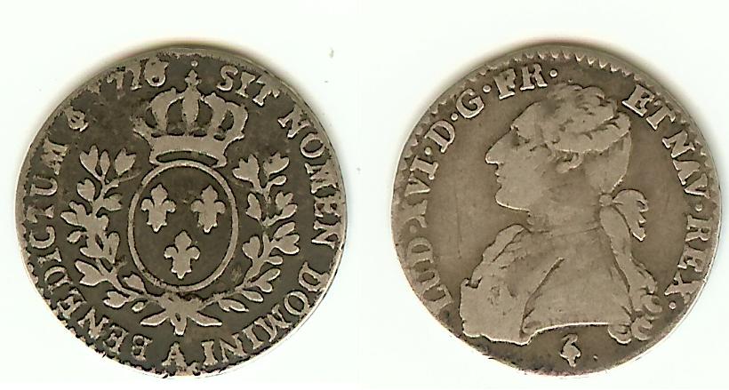 1/10 Ecu Louis XVI 1788A Paris(Rare) gF